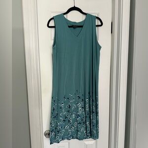 J Jill Sleeveless Dress, Teal and Blue Floral, Size Large